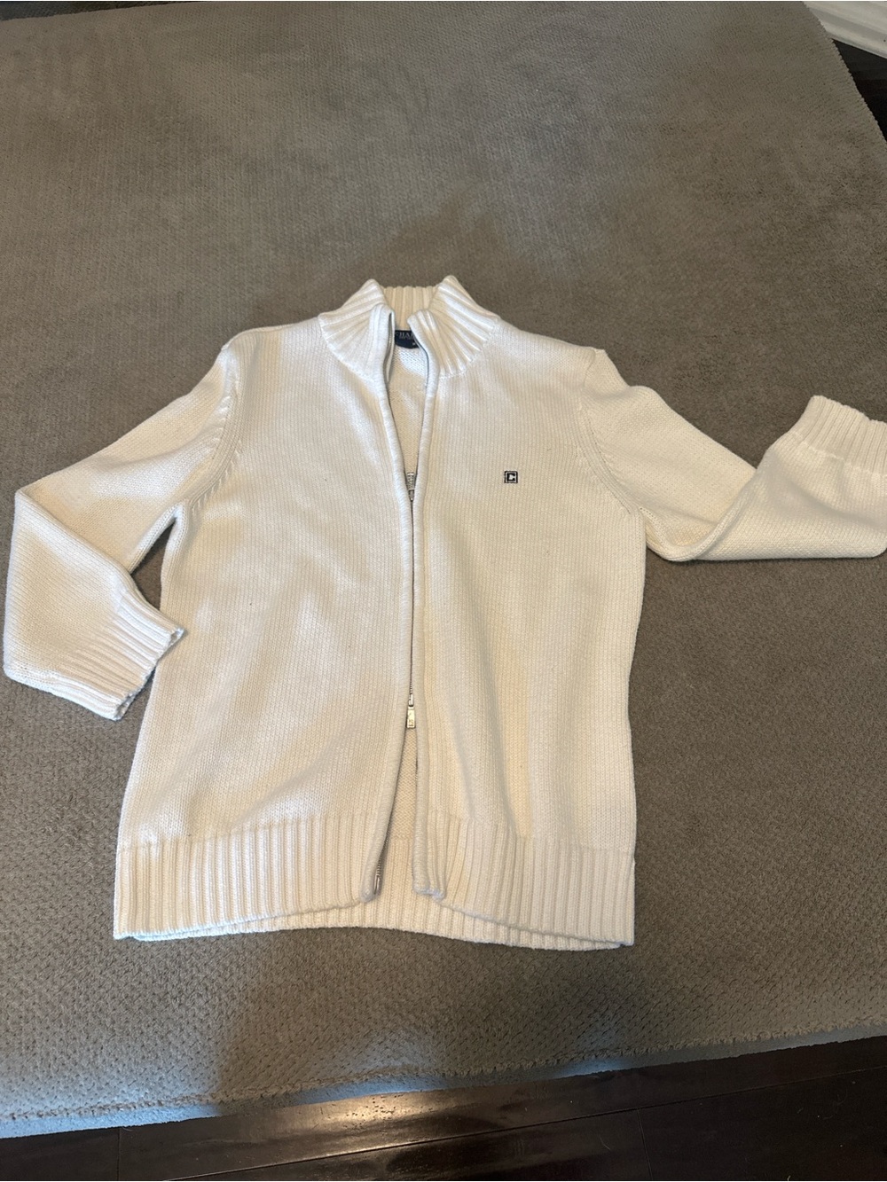 Tommy Hilfiger Women's Cream Zip-Up Knit Cardigan